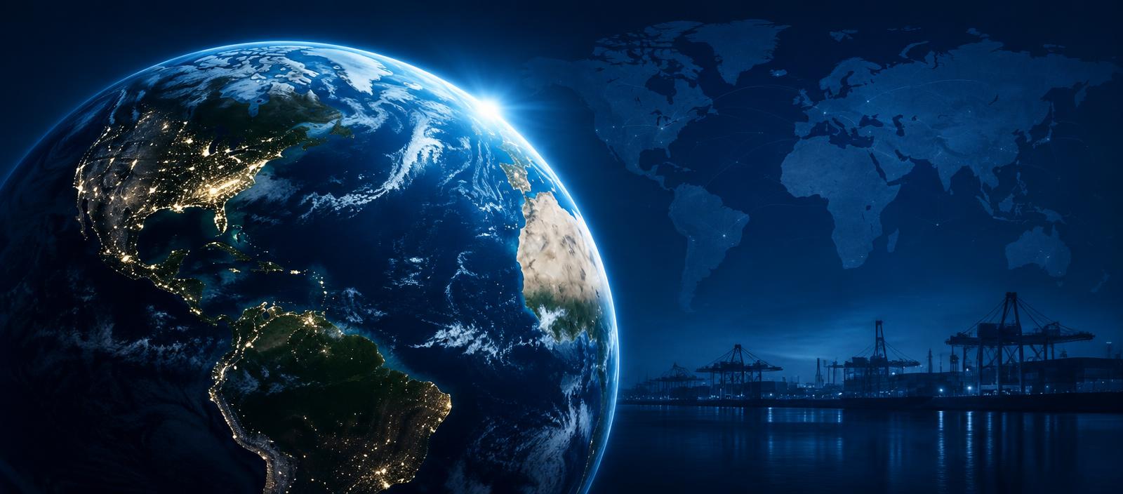 Earth from space over an industrial port